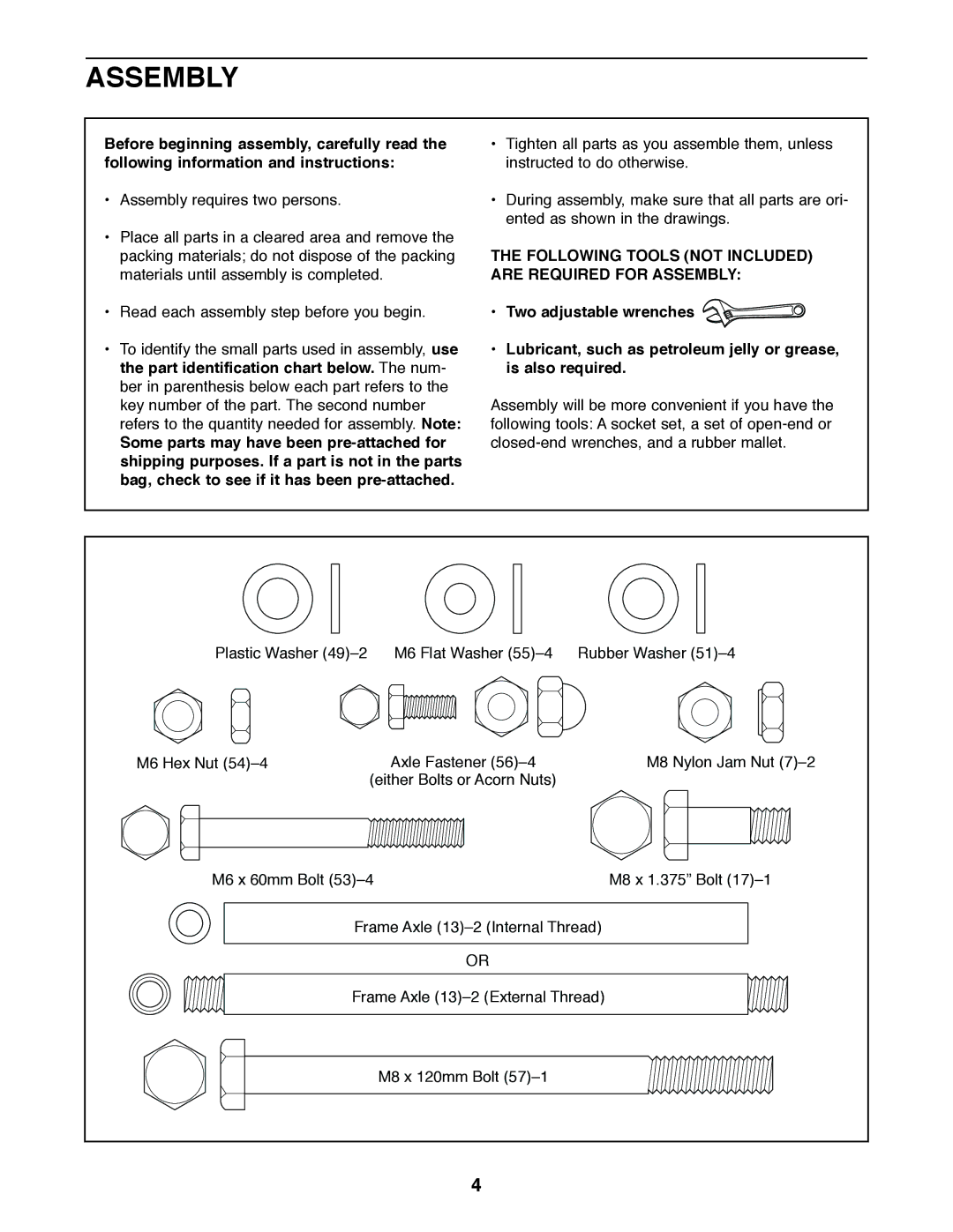 Healthrider HRCR28720 manual Following Tools not Included are Required for Assembly 