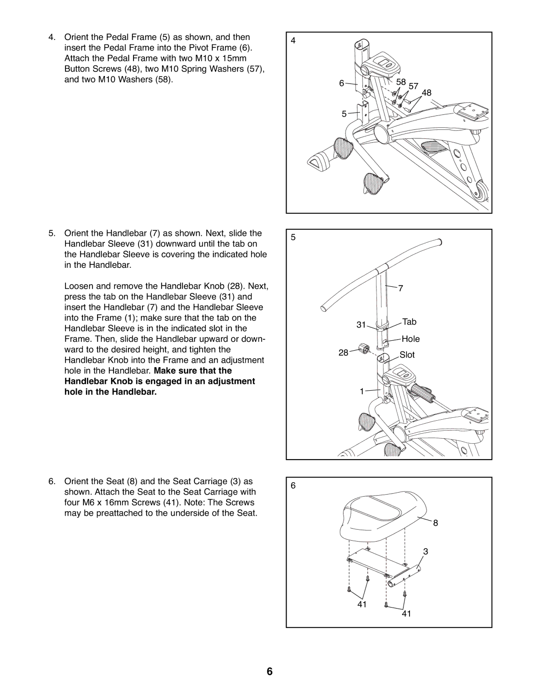 Healthrider HRCR4896.0 manual Tab 