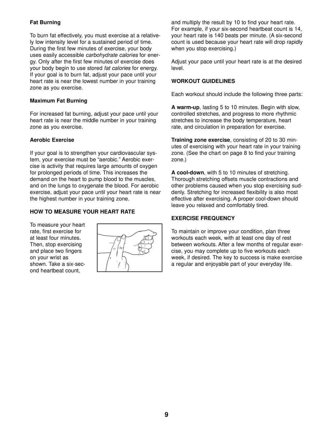 Healthrider HRCR91081 manual HOW to Measure Your Heart Rate, Workout Guidelines, Exercise Frequency 