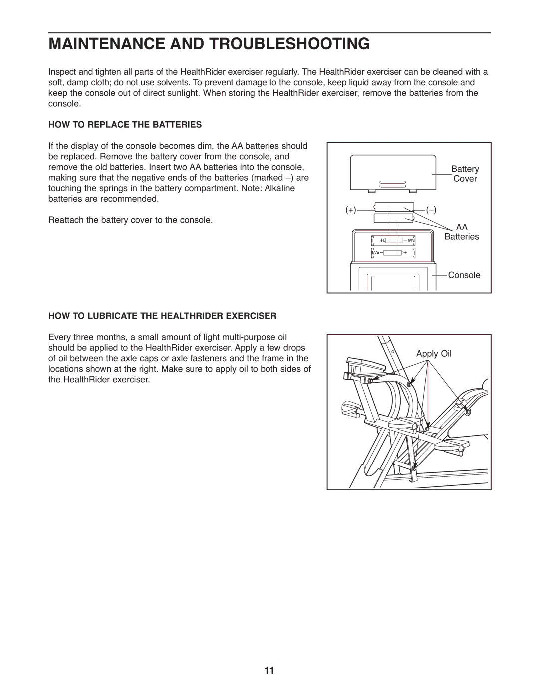 Healthrider HRCR9155.0 manual Maintenance and Troubleshooting, HOW to Replace the Batteries 