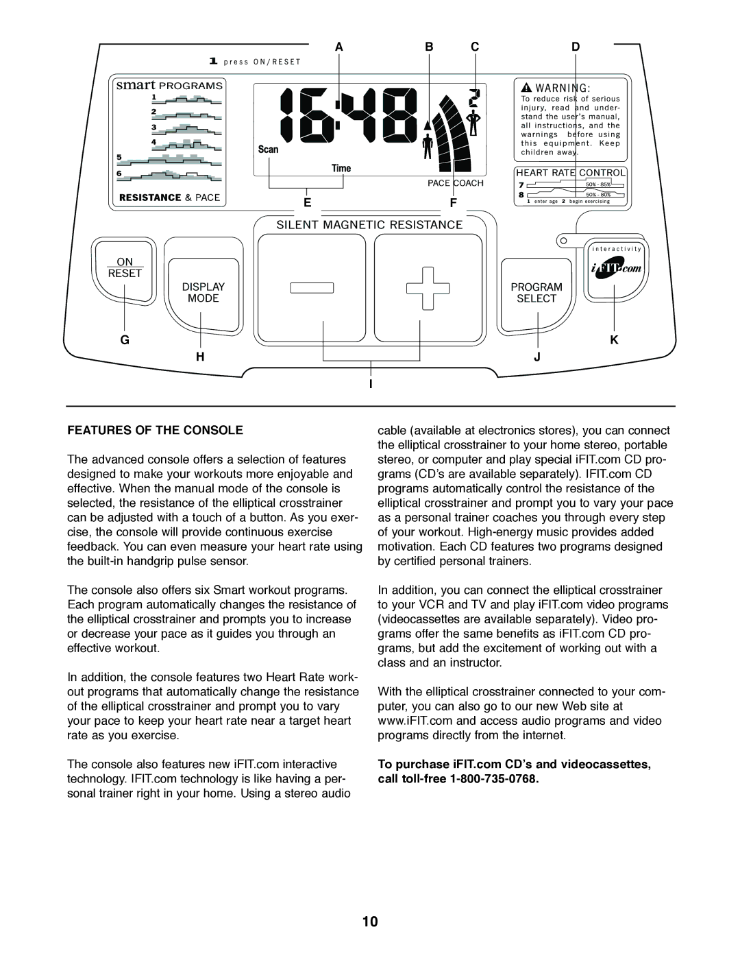 Healthrider HRE59020 manual Features of the Console 