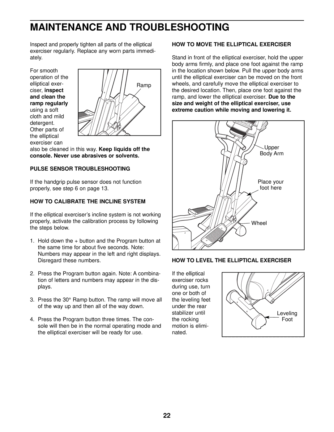 Healthrider HRE69940 Maintenance and Troubleshooting, Pulse Sensor Troubleshooting, HOW to Calibrate the Incline System 