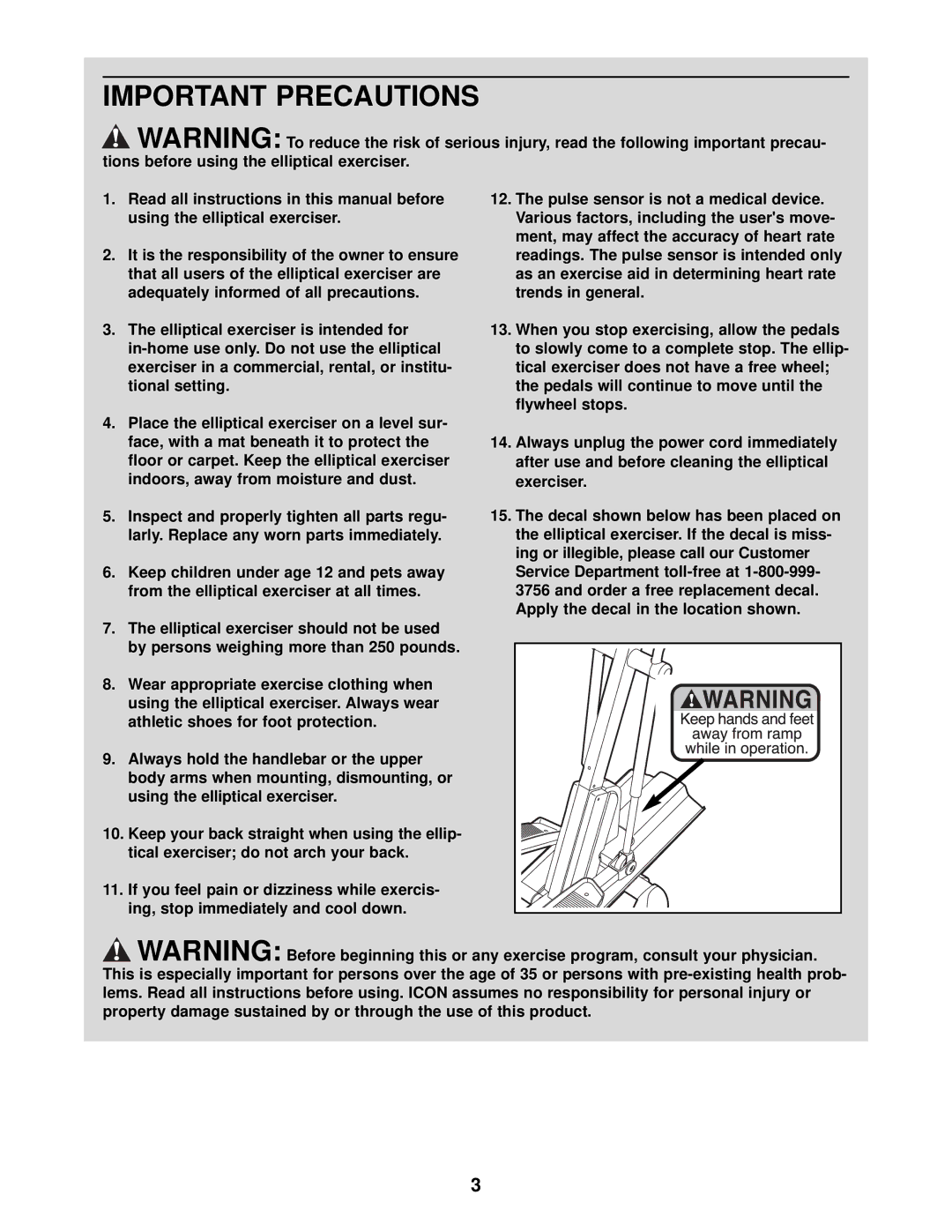 Healthrider HRE69940 manual Important Precautions 