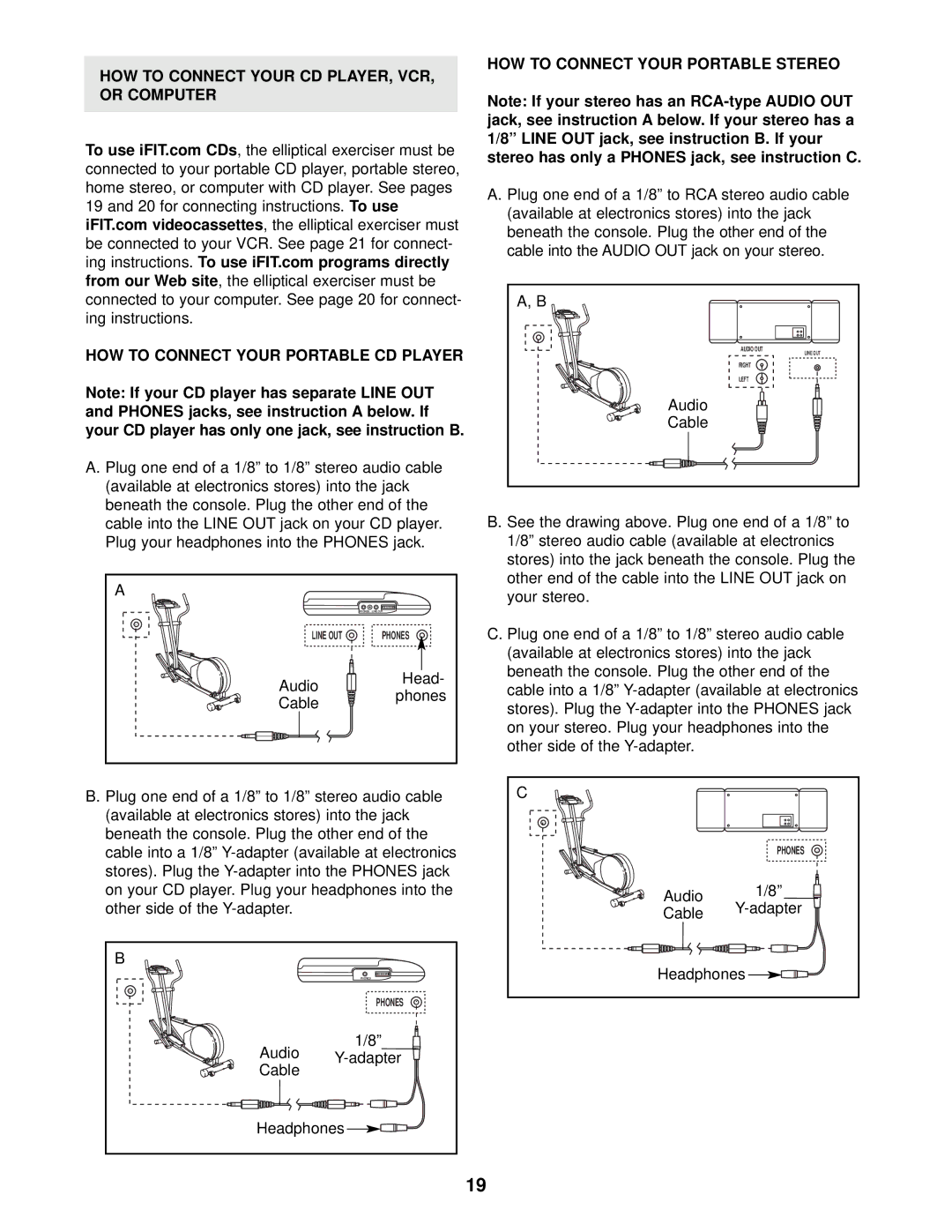 Healthrider HRE99940 manual HOW to Connect Your Portable Stereo, Audio Cable 