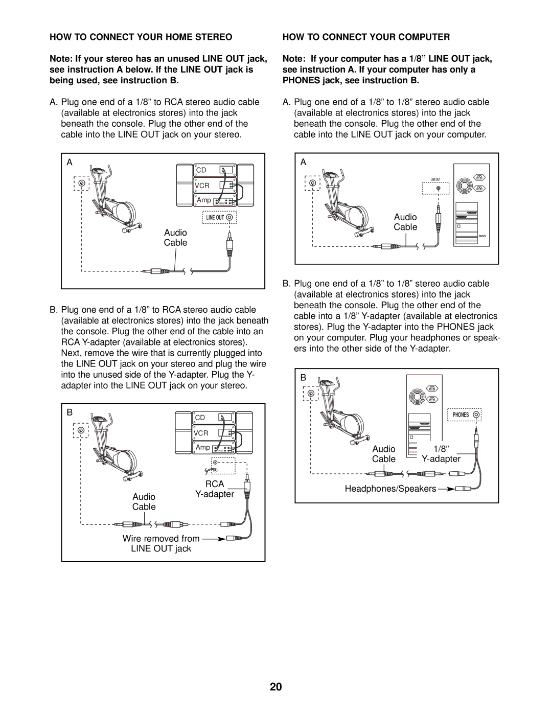 Healthrider HRE99940 manual HOW to Connect Your Home Stereo, HOW to Connect Your Computer 