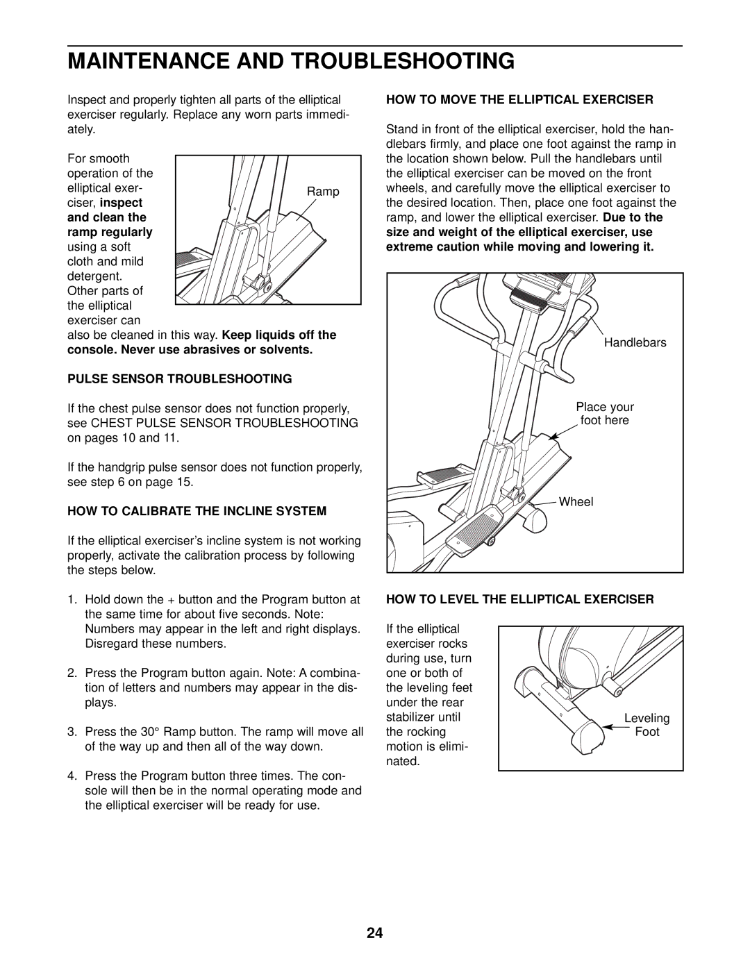 Healthrider HRE99940 Maintenance and Troubleshooting, Pulse Sensor Troubleshooting, HOW to Calibrate the Incline System 