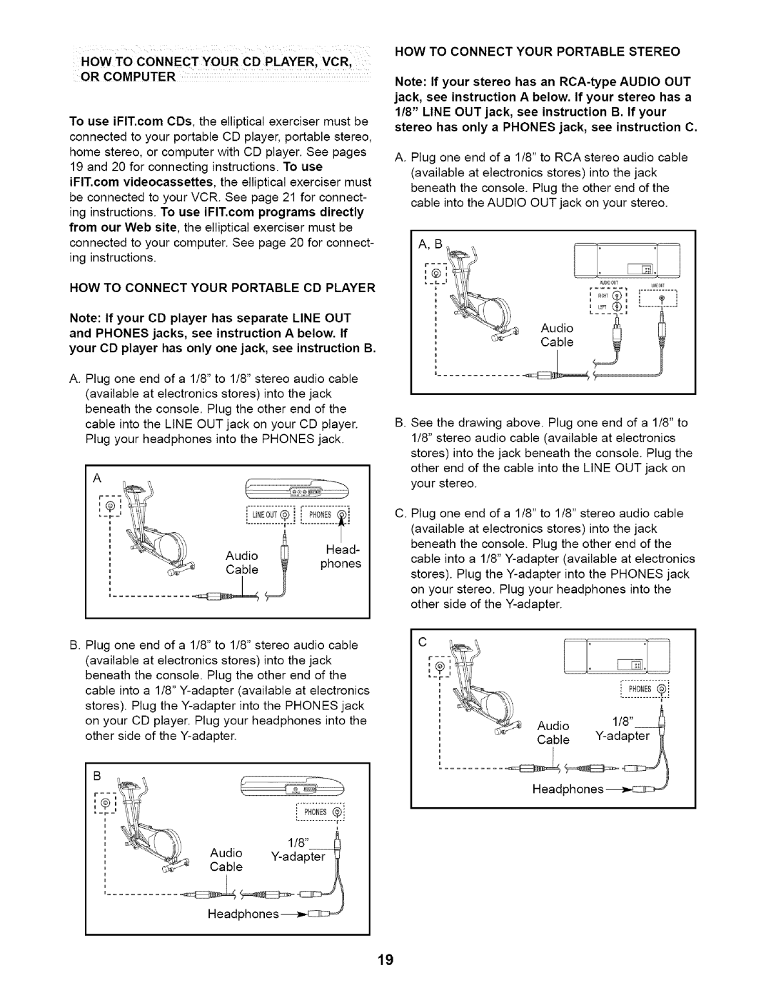 Healthrider HRE99940 manual HOW to Connect Your CD PLAYER, VCR Or Computer, HOW to Connect Your Portable Stereo 