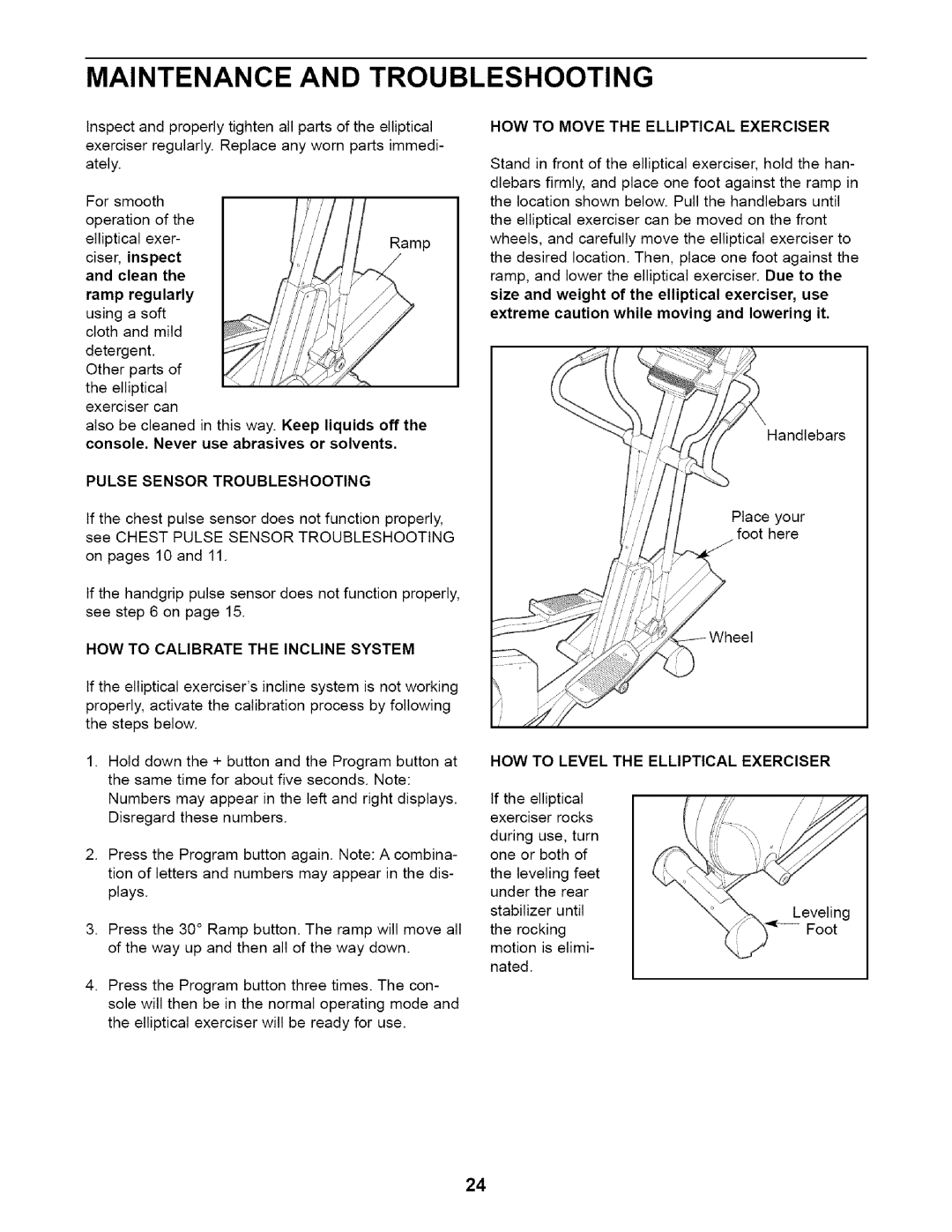 Healthrider HRE99940 Maintenance and Troubleshooting, Clean Ramp regularly Using a soft, Pulse Sensor Troubleshooting 