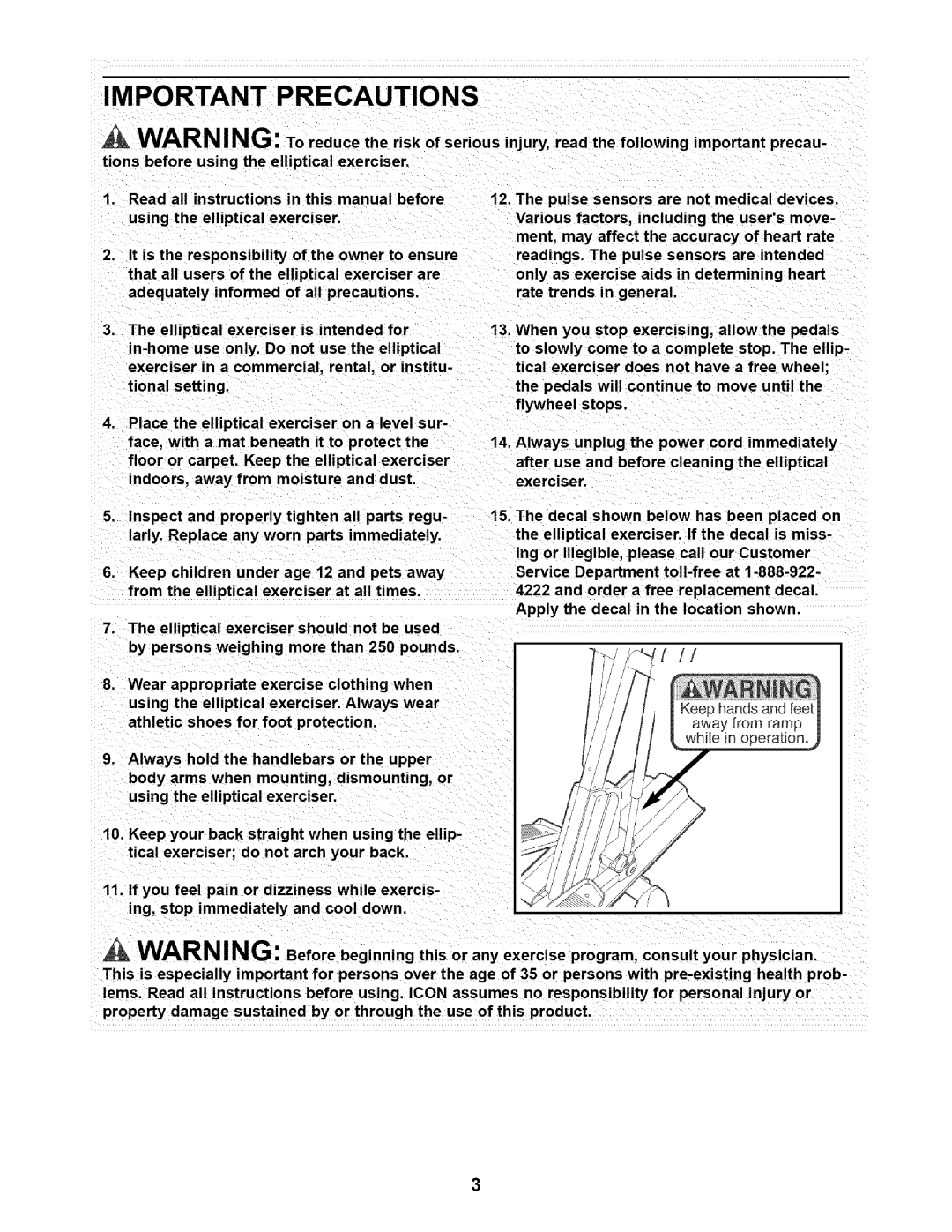 Healthrider HRE99940 manual Important Precautions 