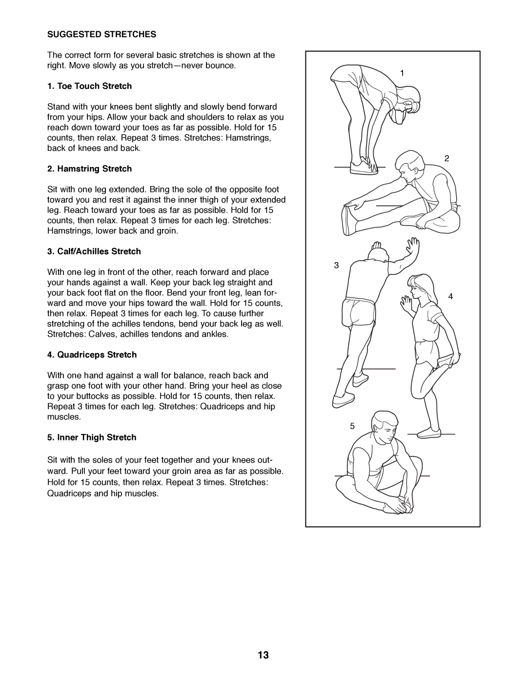 Healthrider HREL05980 manual Suggested Stretches 