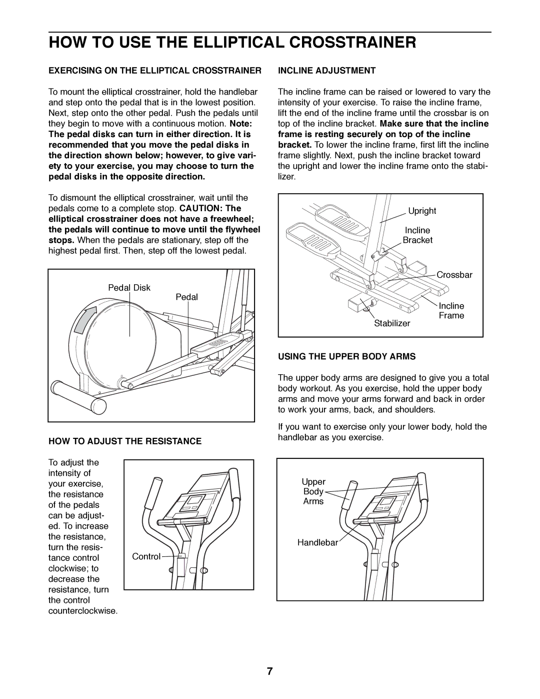 Healthrider HREL05980 manual HOW to USE the Elliptical Crosstrainer, Exercising on the Elliptical Crosstrainer 