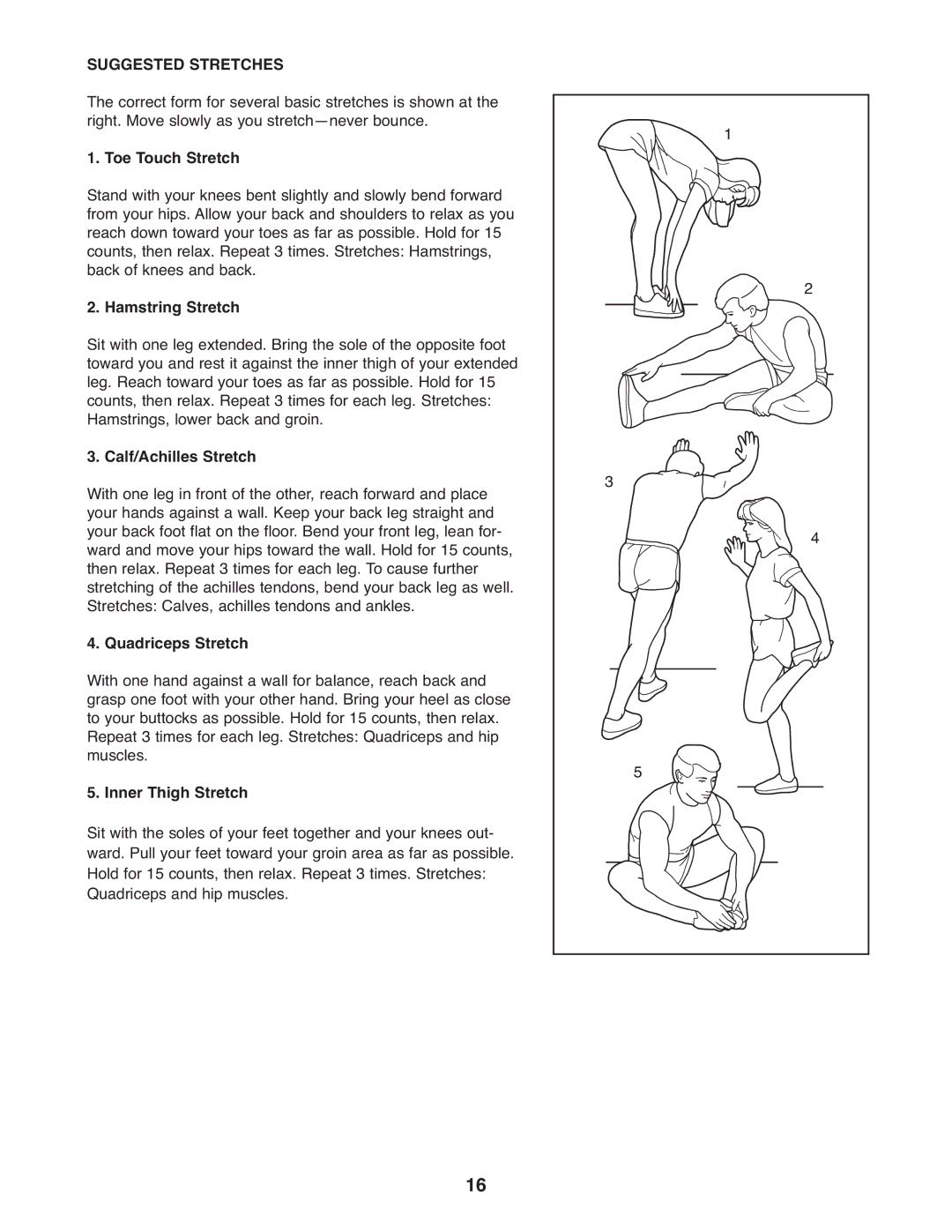 Healthrider HREL05983 manual Suggested Stretches 