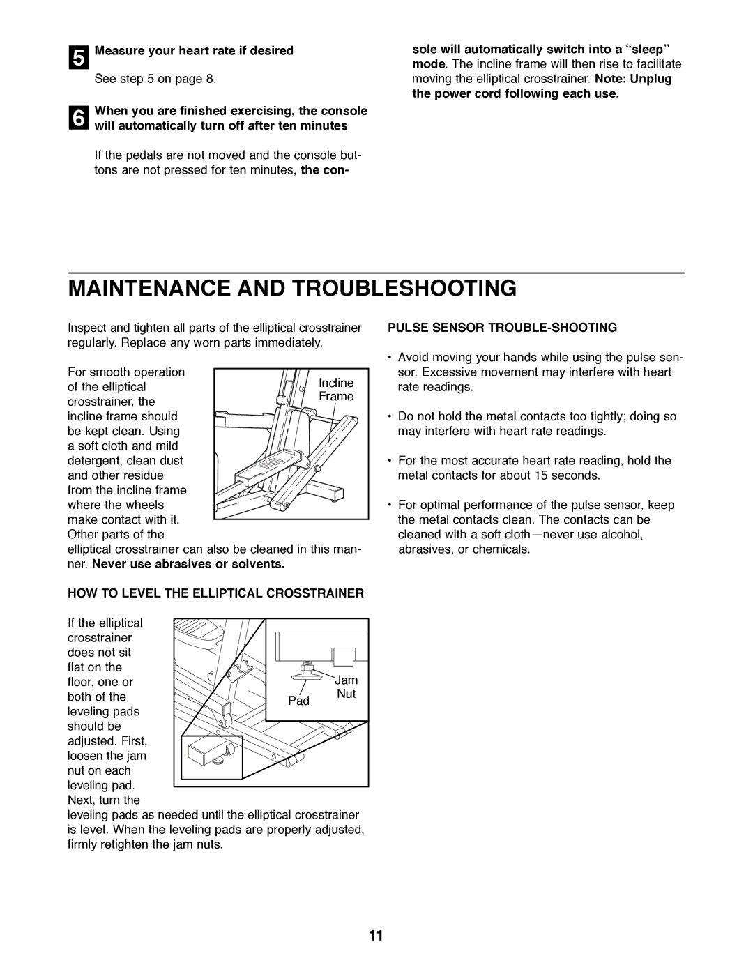 Healthrider HREL09980 manual Maintenance and Troubleshooting, HOW to Level the Elliptical Crosstrainer 