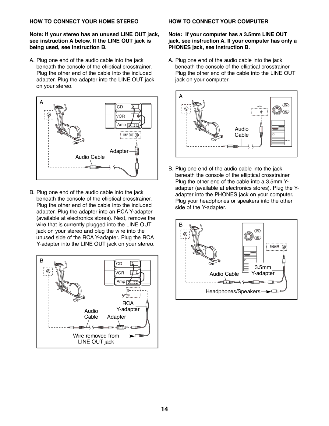 Healthrider HREL11900 manual HOW to Connect Your Home Stereo HOW to Connect Your Computer 