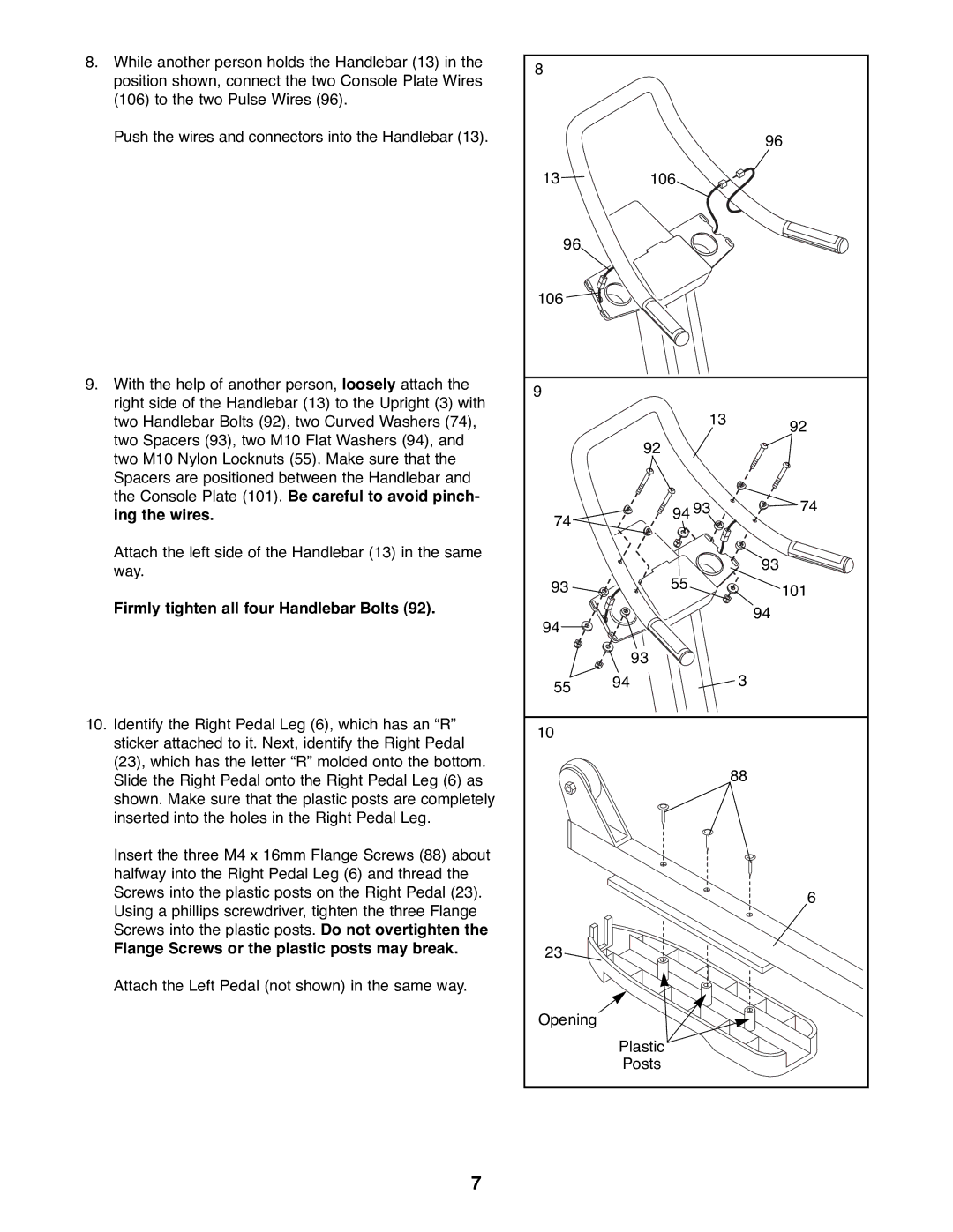 Healthrider HREL11900 manual Firmly tighten all four Handlebar Bolts 