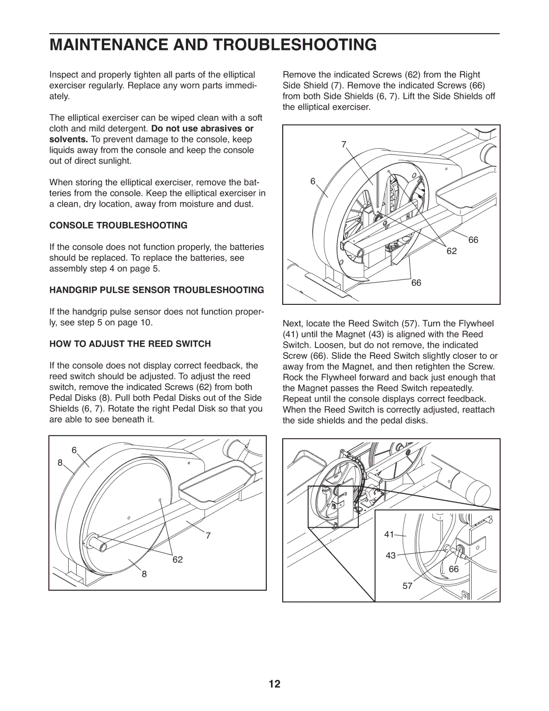 Healthrider HREL2005.0 manual Maintenance and Troubleshooting, Console Troubleshooting, HOW to Adjust the Reed Switch 