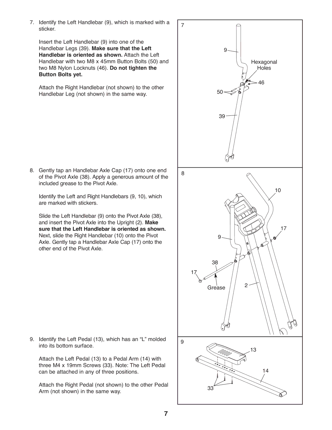 Healthrider HREL2005.0 manual Button Bolts yet 