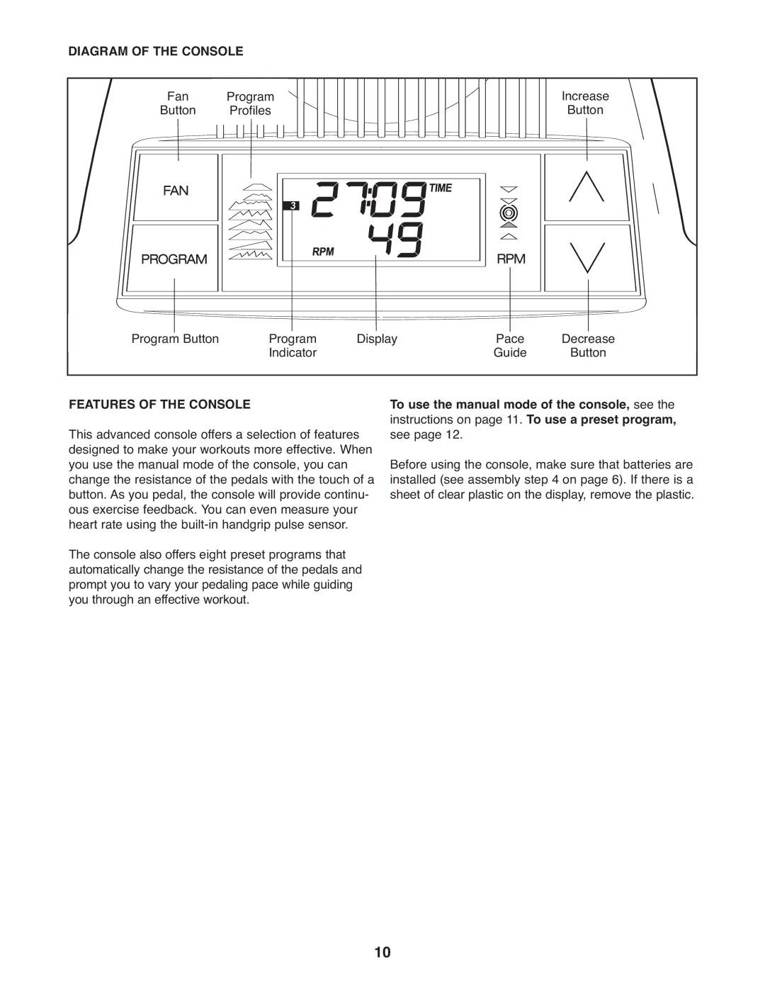 Healthrider HREL3006.0 manual Diagram of the Console, Features of the Console 