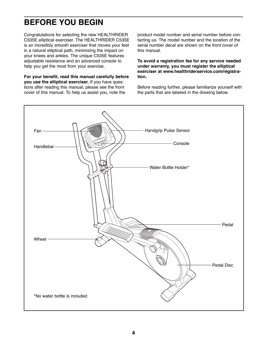 Healthrider HREL32907.0 manual Before YOU Begin 