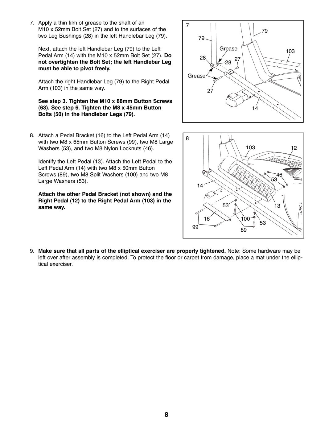 Healthrider HREL32907.0 manual Grease103 100 