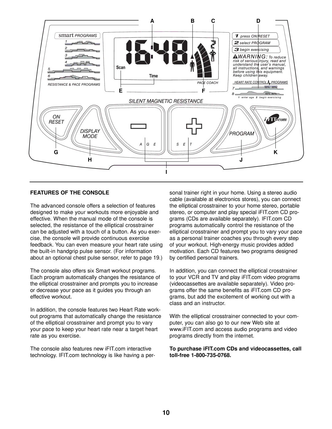 Healthrider HREL49010 manual Features of the Console 