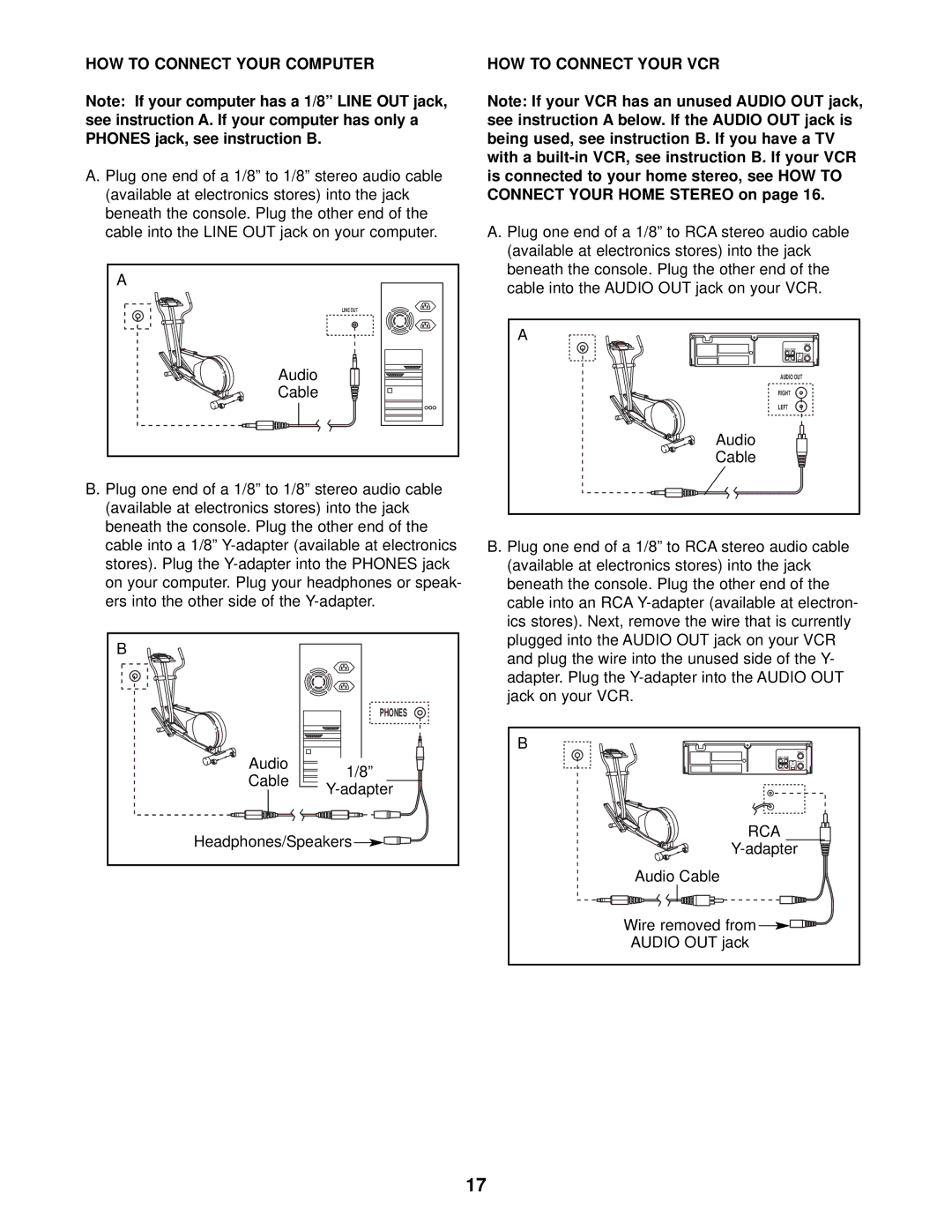 Healthrider HREL49010 manual HOW to Connect Your Computer, HOW to Connect Your VCR, Rca, Adapter 