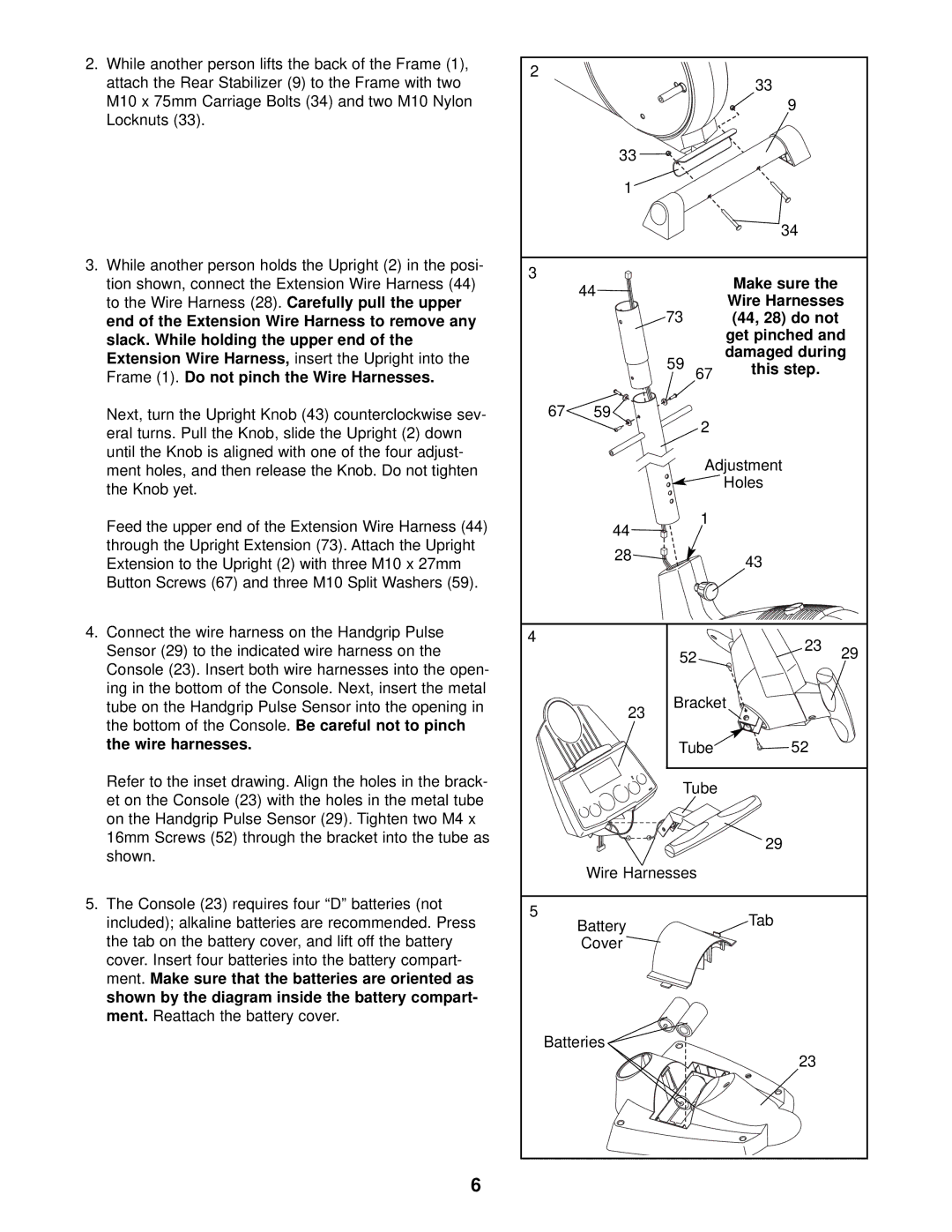 Healthrider HREL49010 manual Make sure Wire Harnesses 44, 28 do not Get pinched, This step 