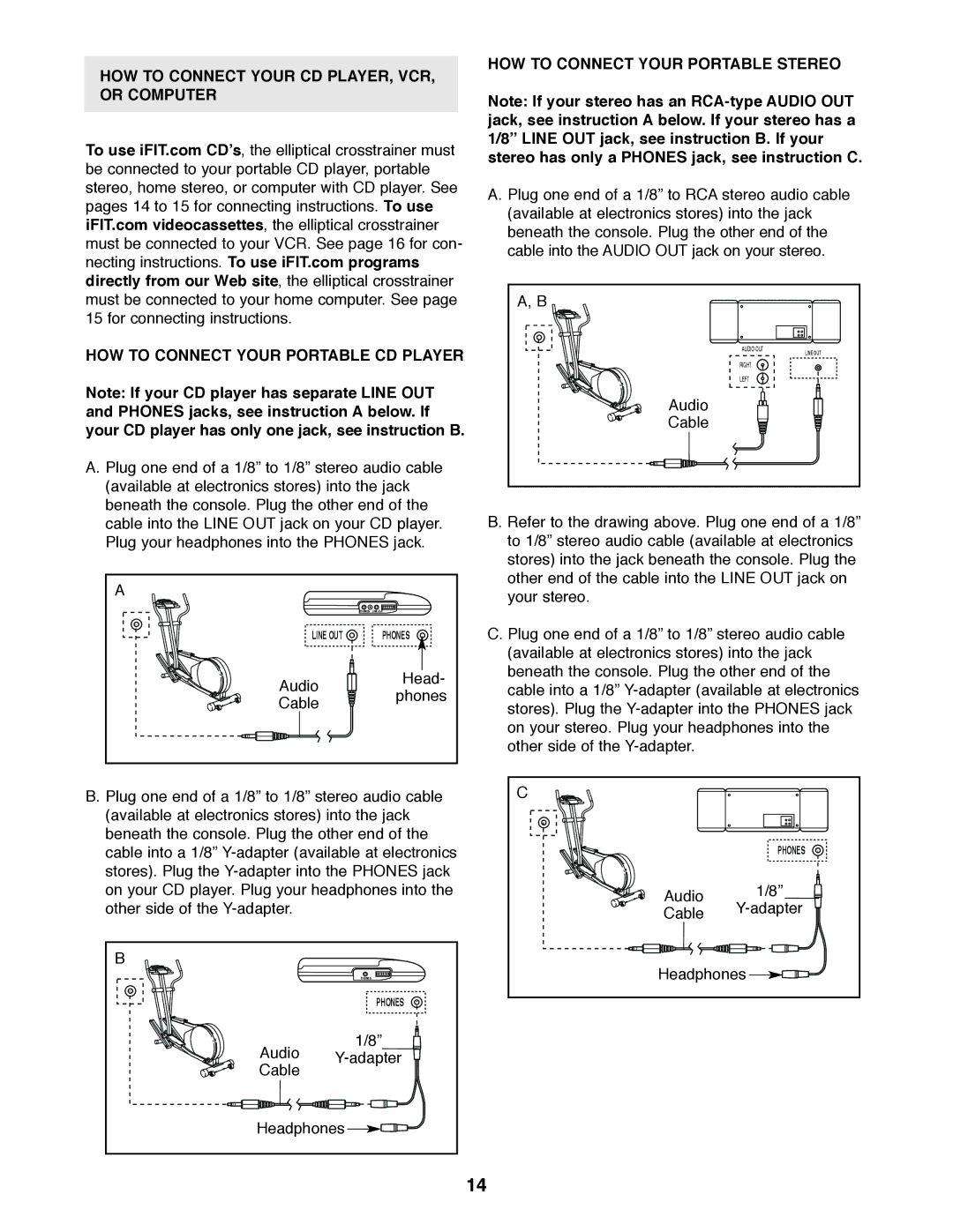 Healthrider HREL50020 manual HOW to Connect Your Portable Stereo, Audio Cable 