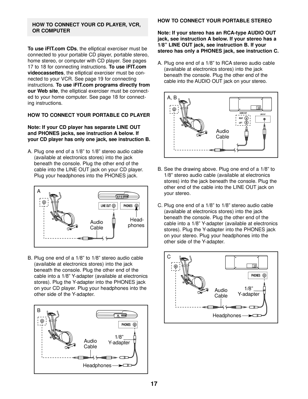 Healthrider HREL59930 HOW to Connect Your CD PLAYER, VCR Or Computer, HOW to Connect Your Portable CD Player, Audio Cable 