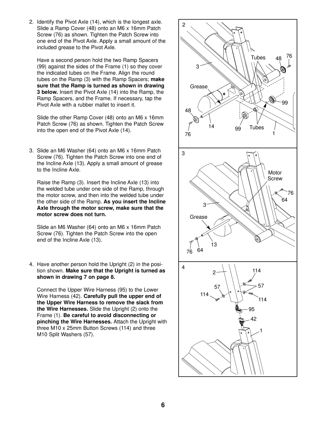 Healthrider HREL59930 manual Tubes on the Ramp 3 with the Ramp Spacers, Below, Wire Harness, Upper end, From, Frame 