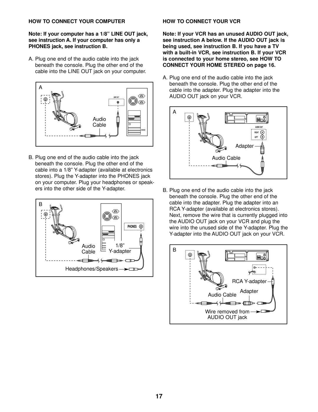 Healthrider HREL69011 HOW to Connect Your Computer, Audio Cable Adapter, HOW to Connect Your VCR, Adapter Audio Cable 