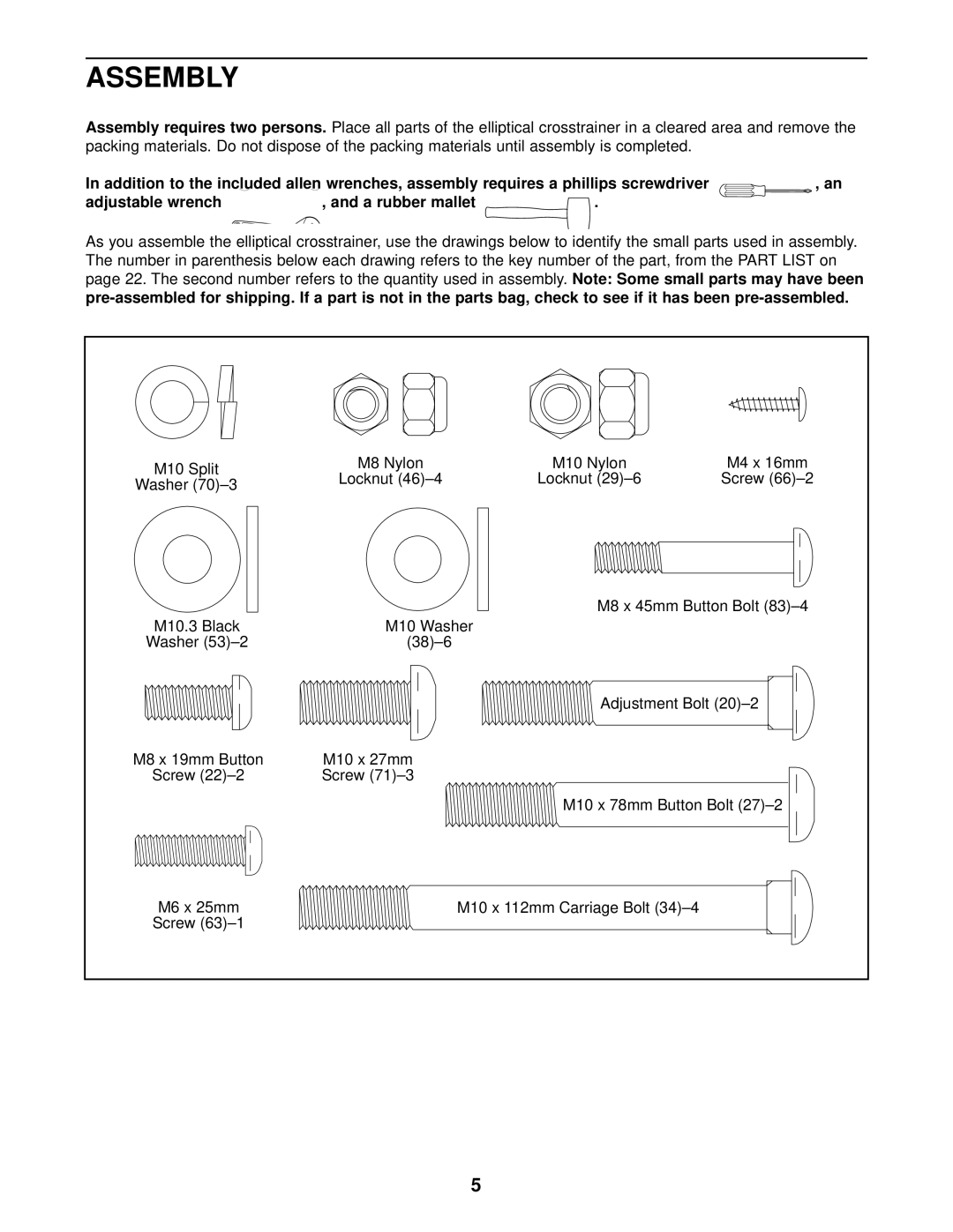 Healthrider HREL69011 manual Assembly requires two persons, Adjustable wrench A rubber mallet 