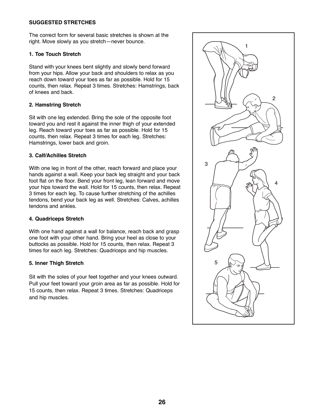 Healthrider HREL8806.1 manual Suggested Stretches 