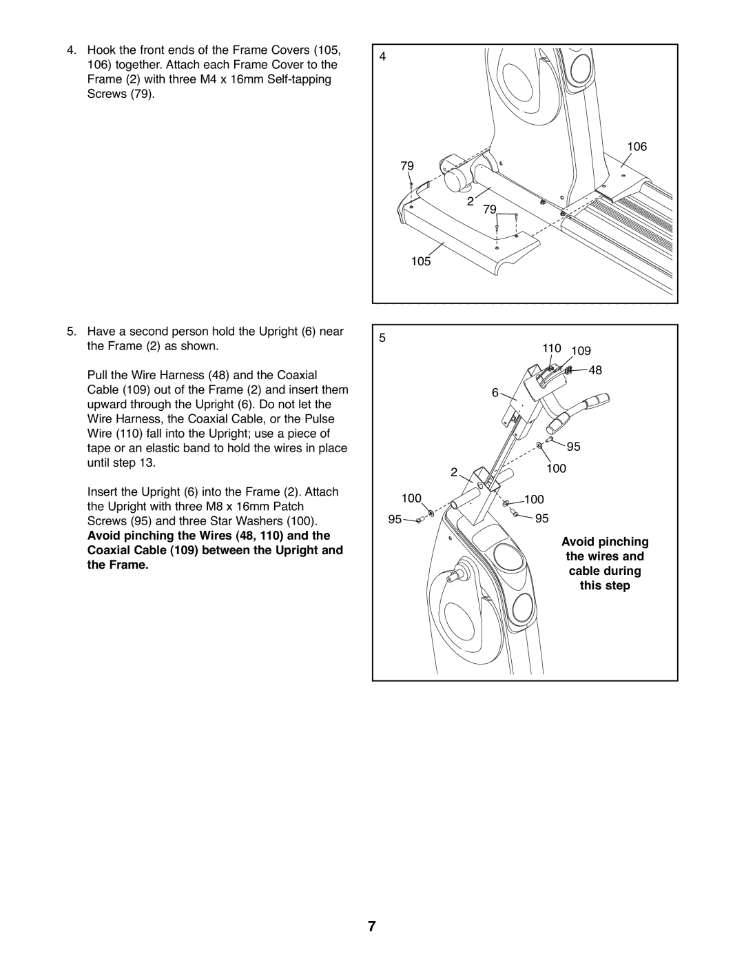 Healthrider HREL8806.1 manual Avoid pinching Wires and cable during this step 