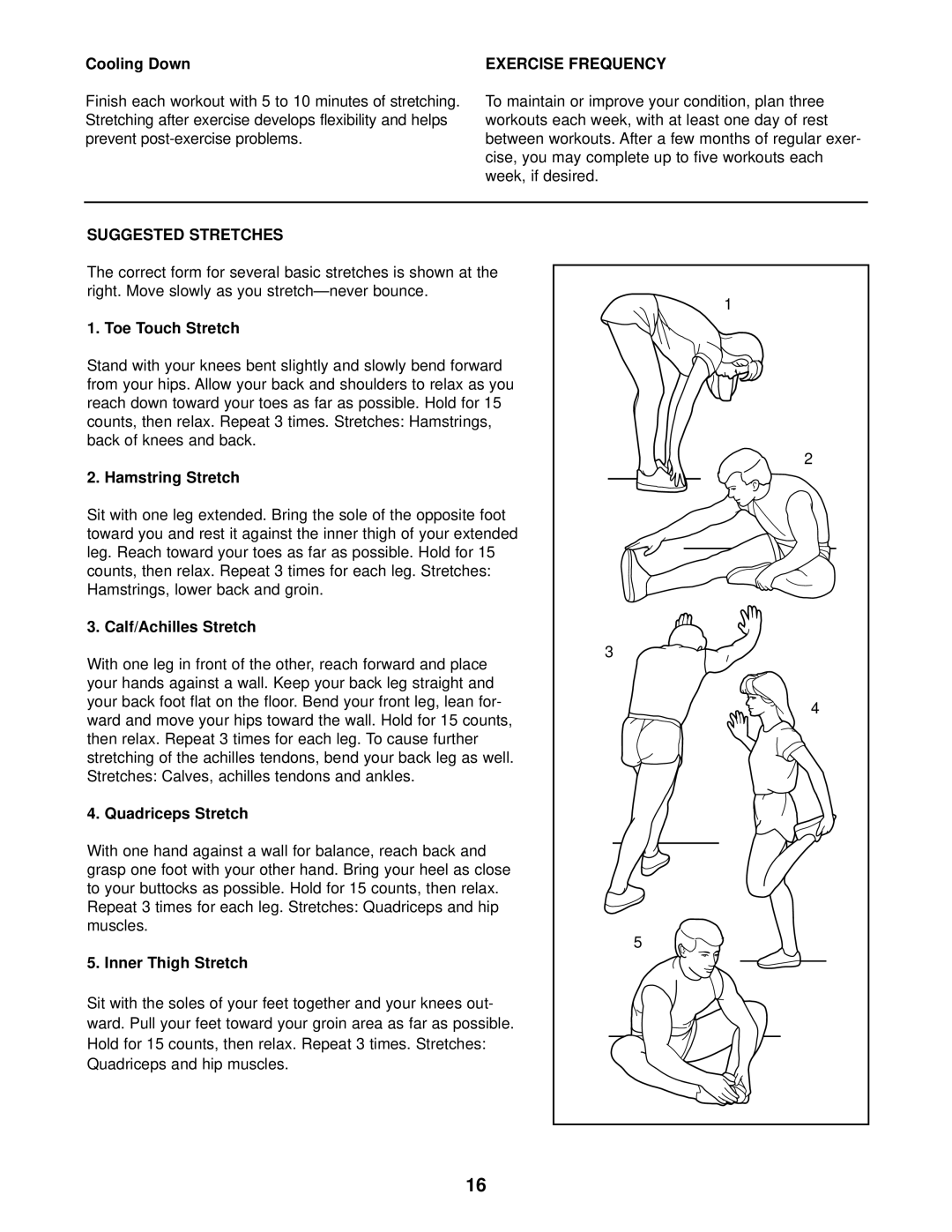 Healthrider HREVEL05983 manual Exercise Frequency, Suggested Stretches 