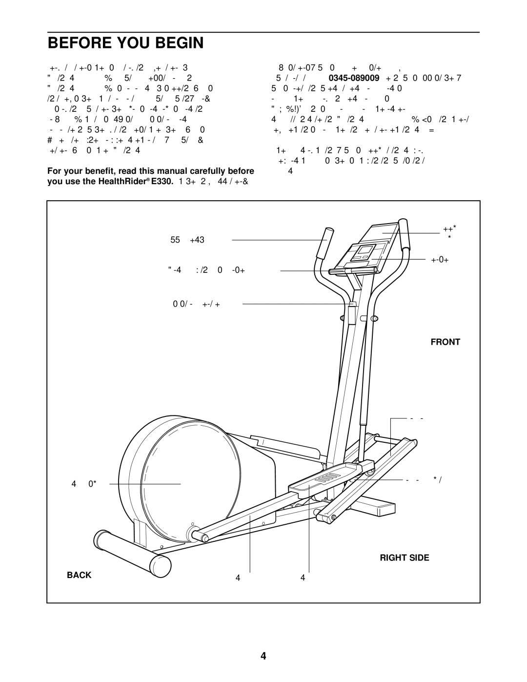 Healthrider HREVEL05983 manual Before YOU Begin, You use the HealthRider, Right Side, Back 