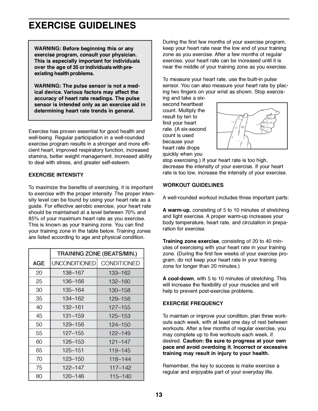 Healthrider HREX04980 manual Exercise Guidelines, Exercise Intensity, Workout Guidelines, Exercise Frequency 