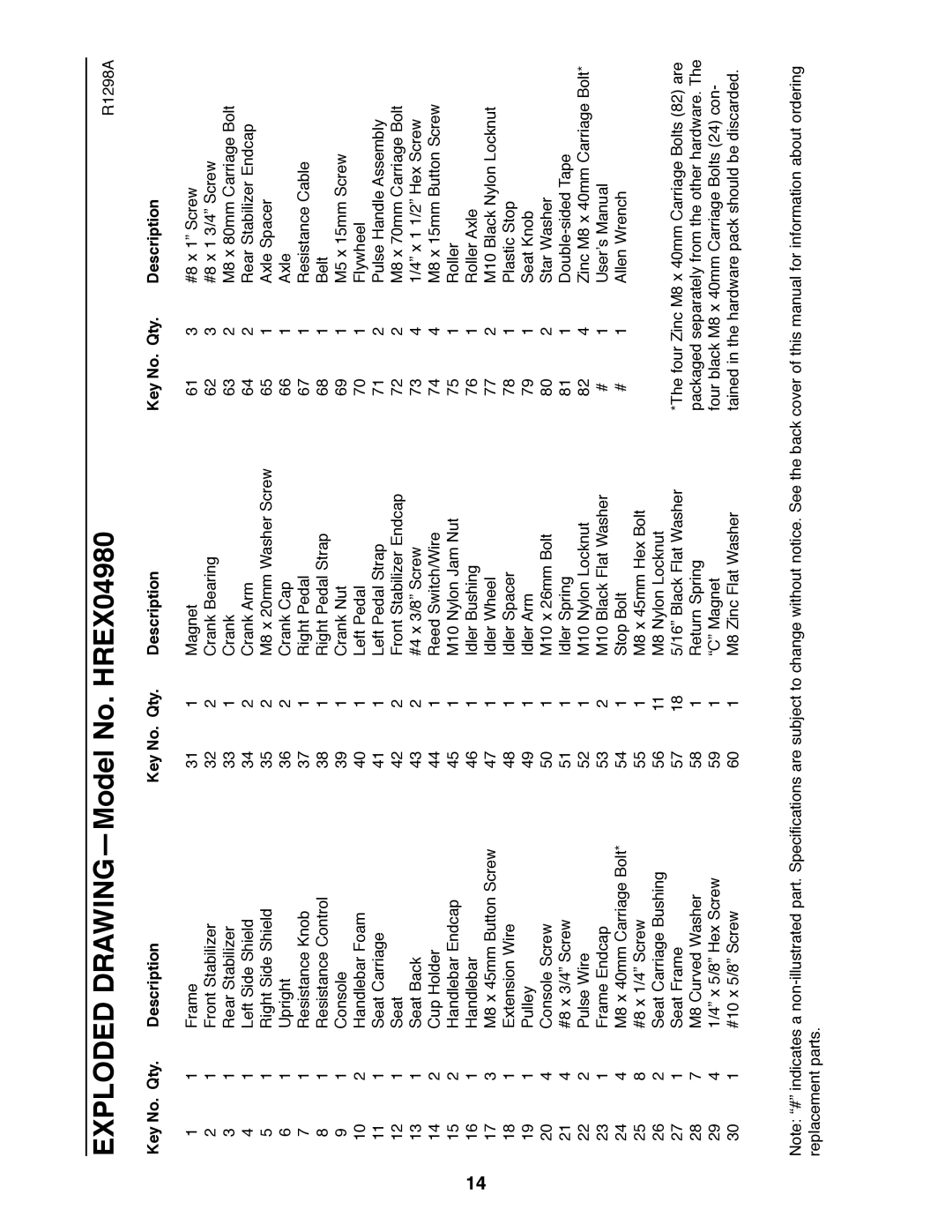 Healthrider manual Exploded DRAWINGÑModel No. HREX04980 