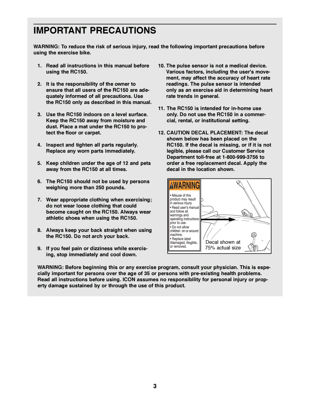 Healthrider HREX04980 manual Important Precautions 