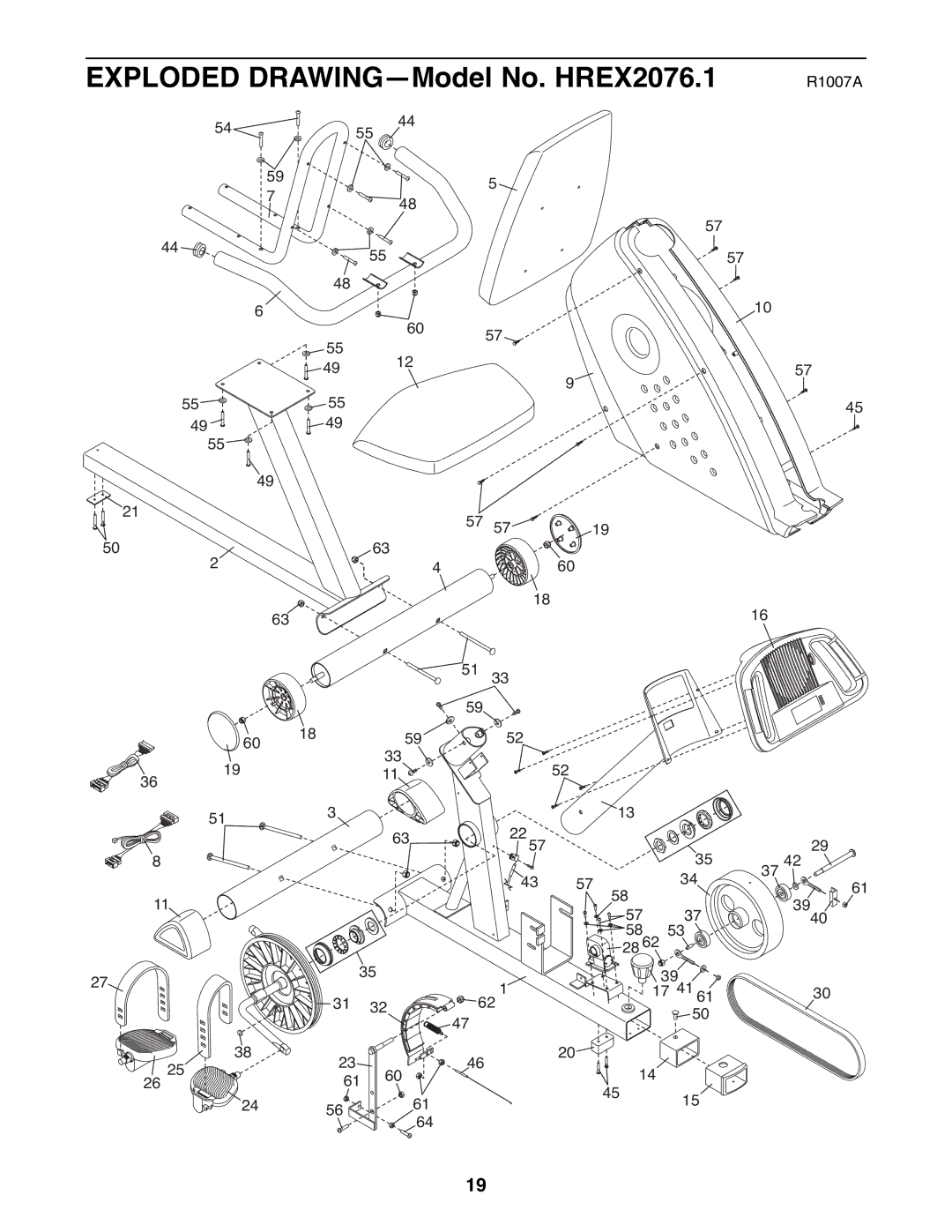 Healthrider manual Exploded DRAWING-Model No. HREX2076.1 