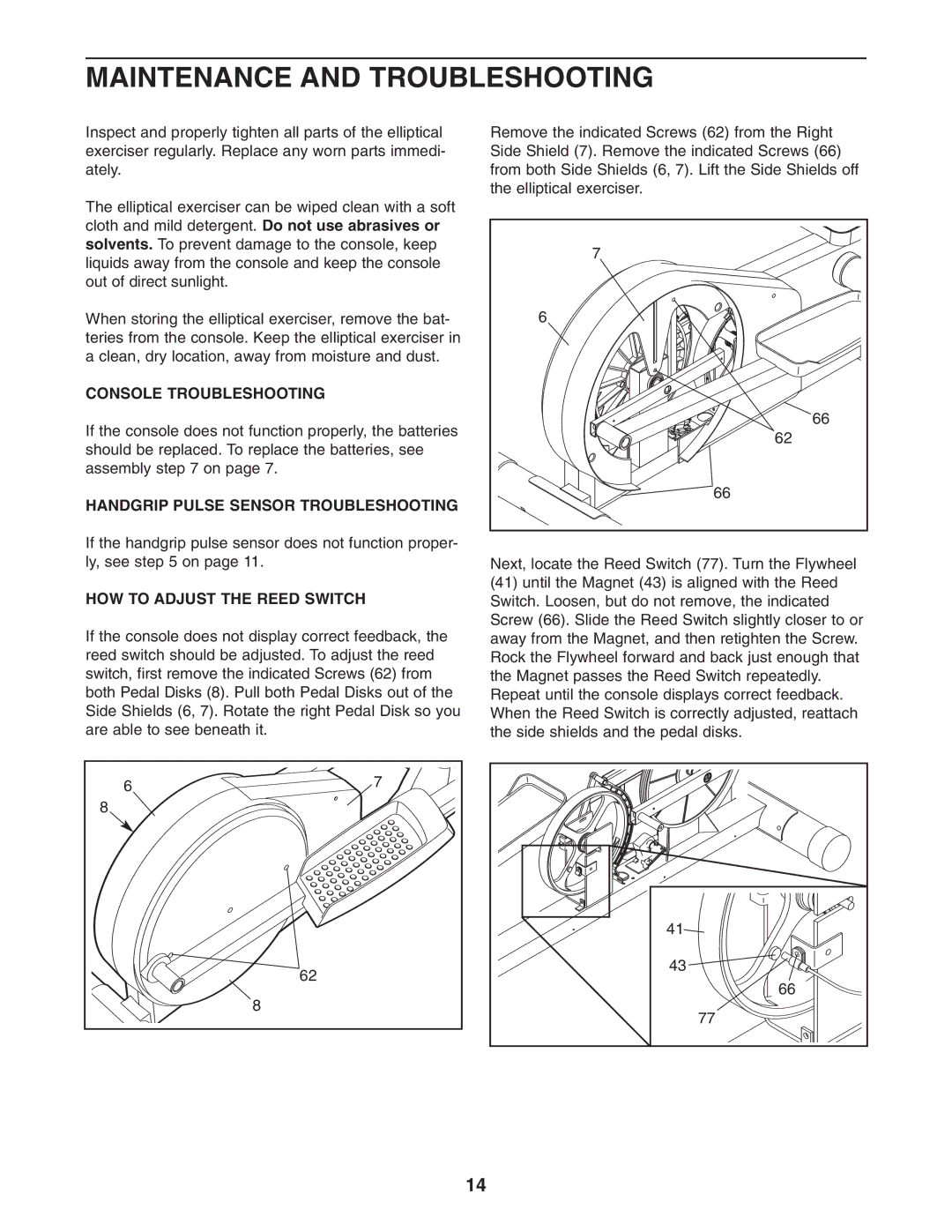 Healthrider HRMSEL2105.0 Maintenance and Troubleshooting, Console Troubleshooting, Handgrip Pulse Sensor Troubleshooting 