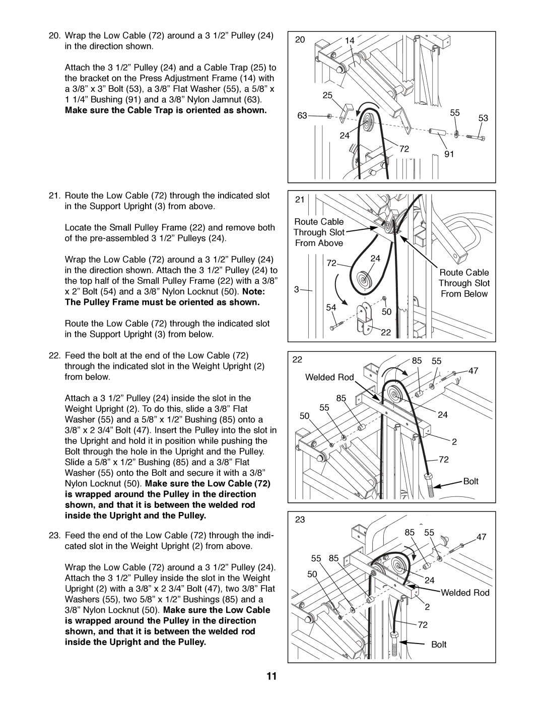 Healthrider HRSY23080 manual Pulley Frame must be oriented as shown 