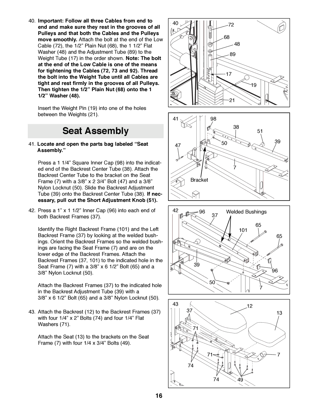 Healthrider HRSY23080 manual Locate and open the parts bag labeled ÒSeat Assembly.Ó 