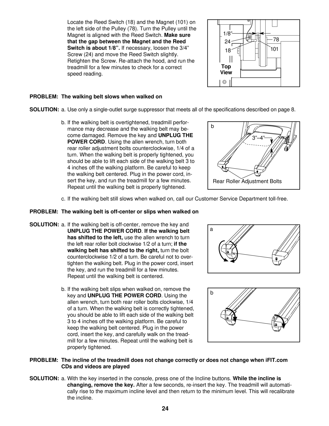 Healthrider HRT07920 manual Problem The walking belt slows when walked on, Top 