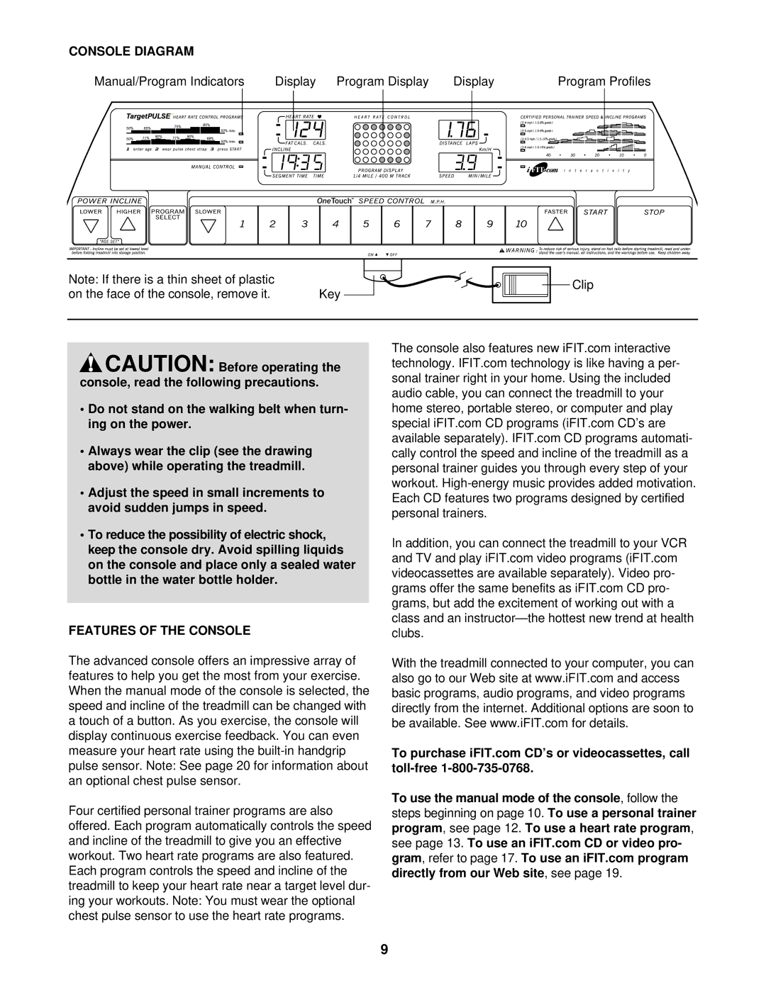 Healthrider HRT07921 manual Console Diagram, Features of the Console 