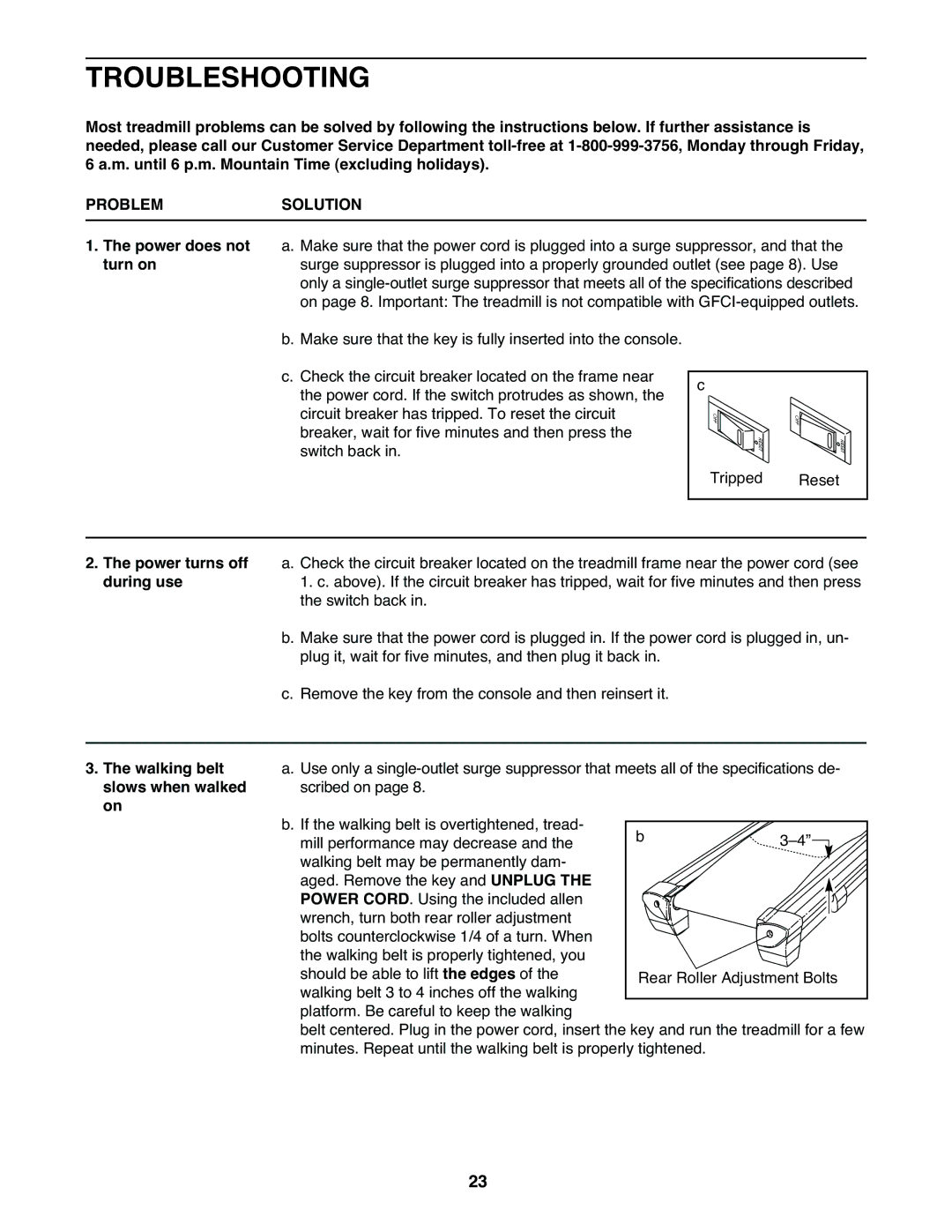 Healthrider HRT12920 manual Troubleshooting, Problemsolution 