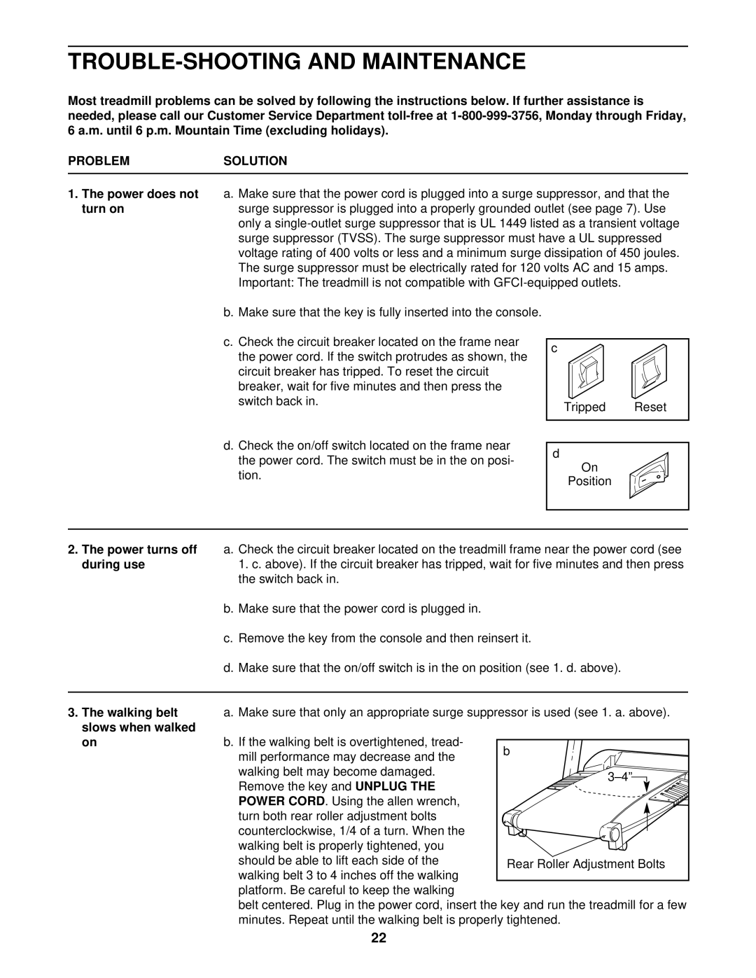 Healthrider HRTL05910, s300i manual TROUBLE-SHOOTING and Maintenance, Problemsolution 