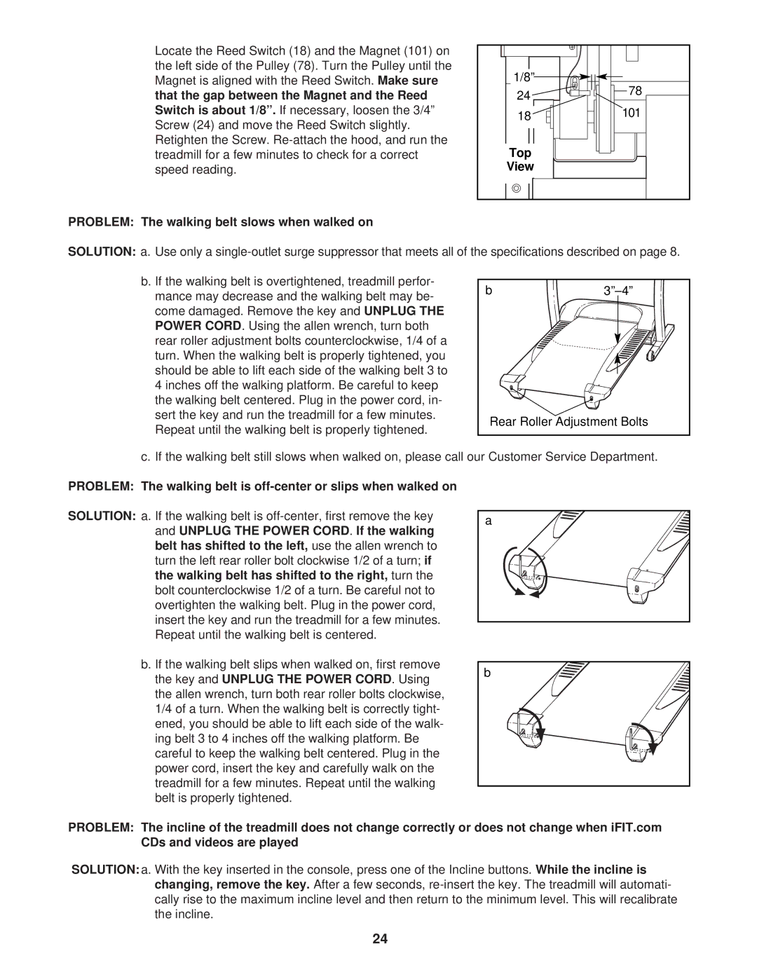 Healthrider HRTL0591R0 manual Problem The walking belt slows when walked on, Top 