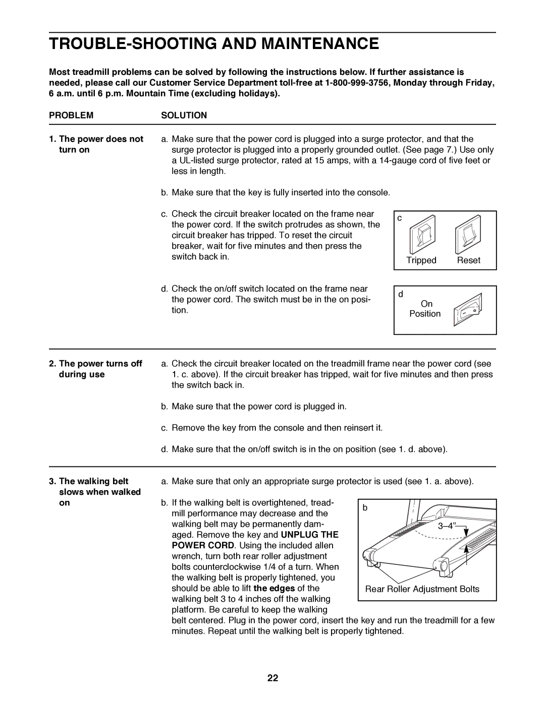 Healthrider HRTL06900 manual TROUBLE-SHOOTING and Maintenance, Problemsolution 