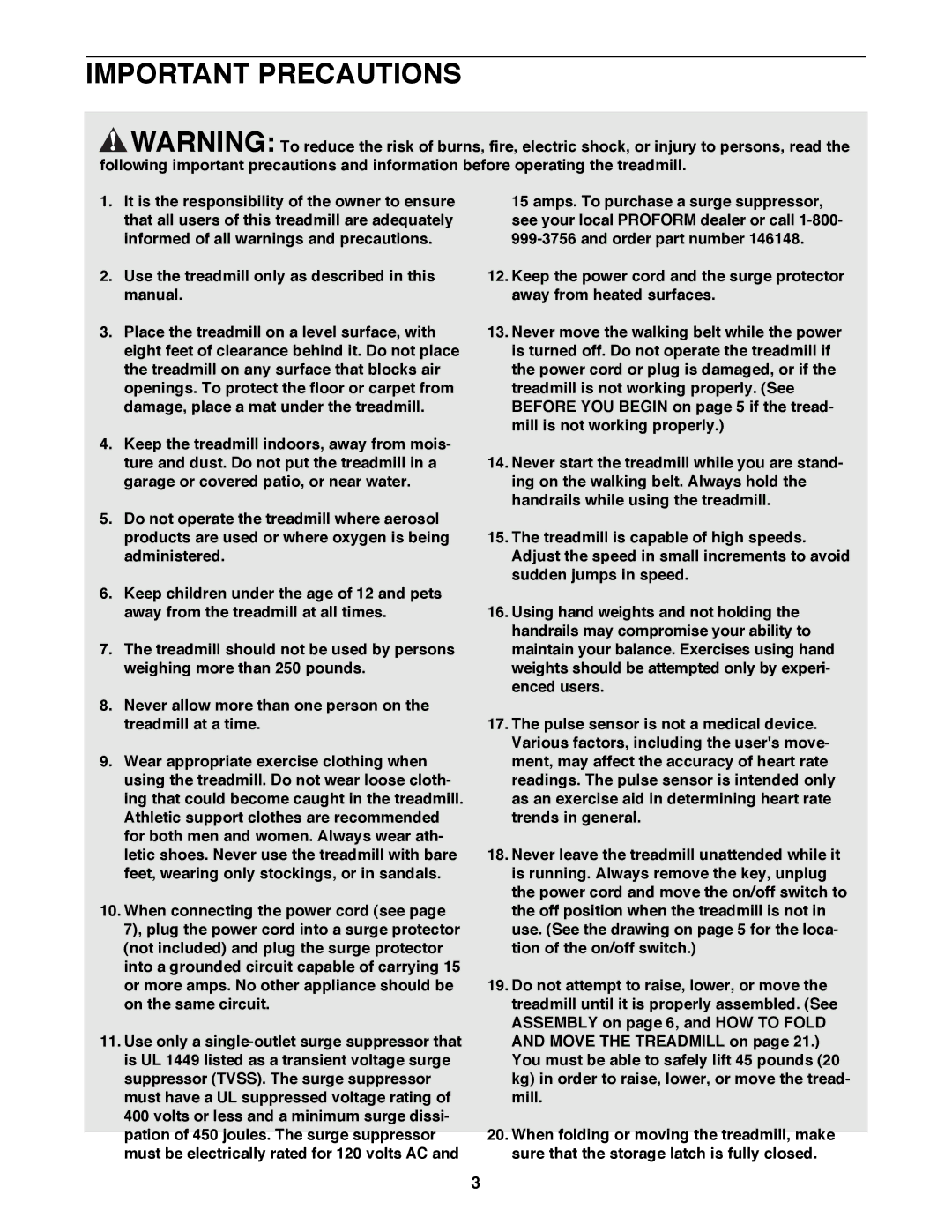 Healthrider HRTL06900 manual Important Precautions 